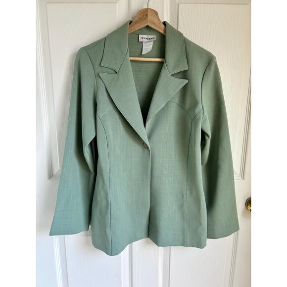 Vintage 1970's Celadon Green Blazer Size M | Western Style Dagger Collar Blazer - Picture 2 of 8